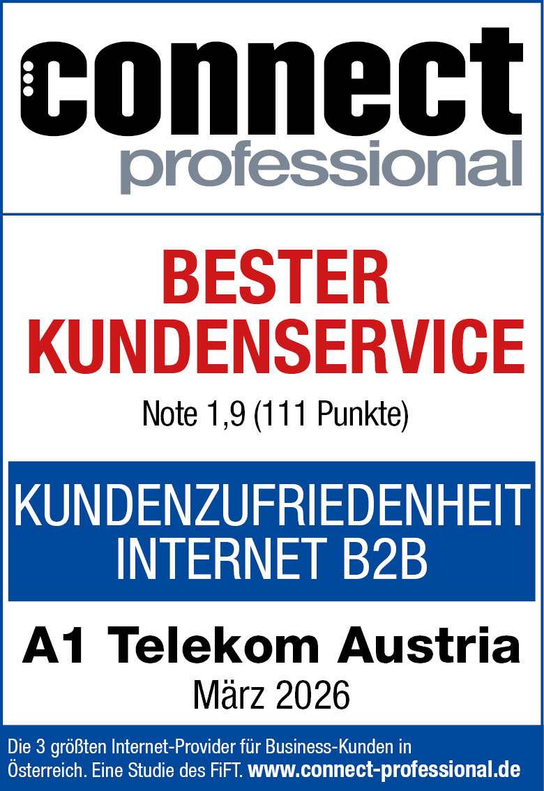 Siegel - Bestes Kundenservice Note 1,9 bei B2B Internet von Connect Professional Test
