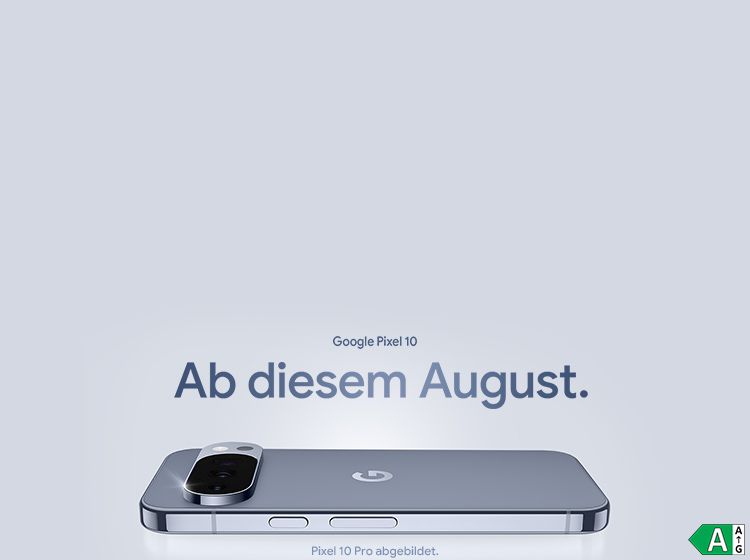 Google Pixel 10 von hinten, daneben der Text Ab diesem August