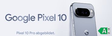 Das Bild zeigt ein silbernes Google Pixel 10 mit schwarzer Dual-Kamera und mittigem G-Logo. Rechts daneben steht in blauer Schrift „Google Pixel 10“, darunter „Pixel 10 Pro abgebildet“.