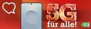 Samsung Galaxy S25; Energieeffizienzklasse B; Text: 5G für alle