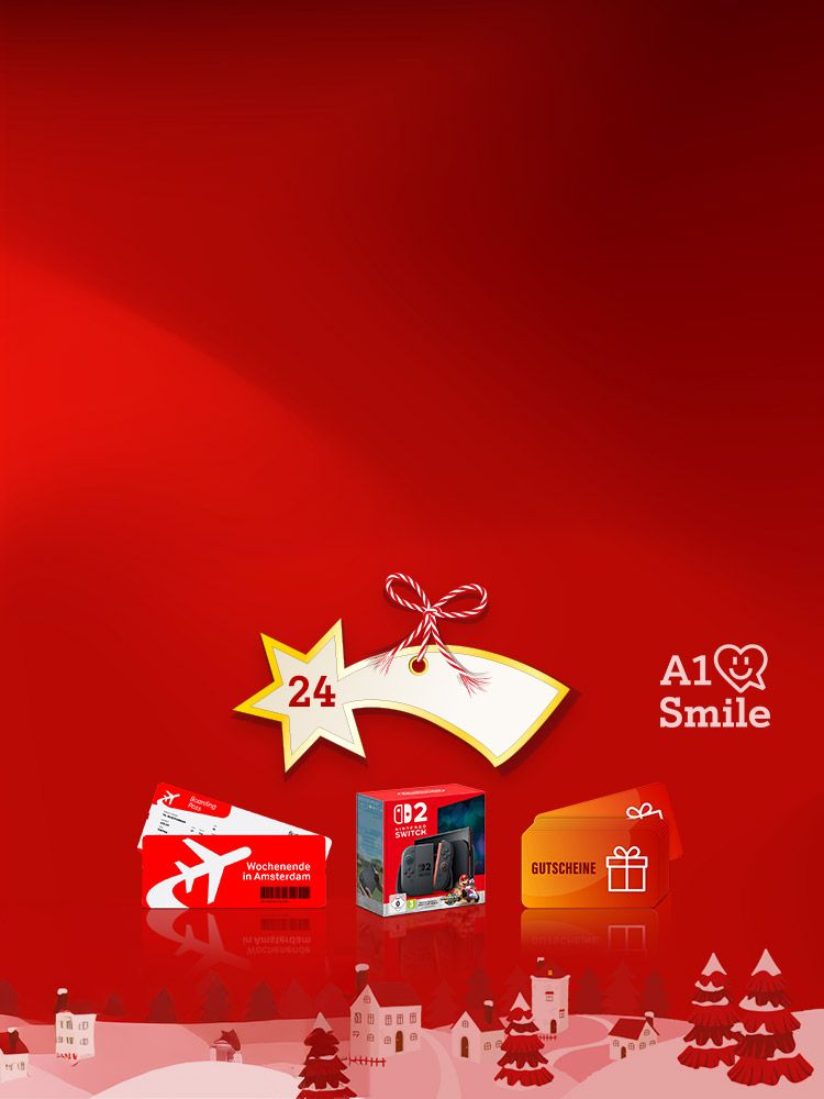 Geschenkkarten, Nintendo Switch, Boardingpass Wochenende in Amsterdam, Stern mit 24, Weihnachtsdorf, Schrift A1 Smile.