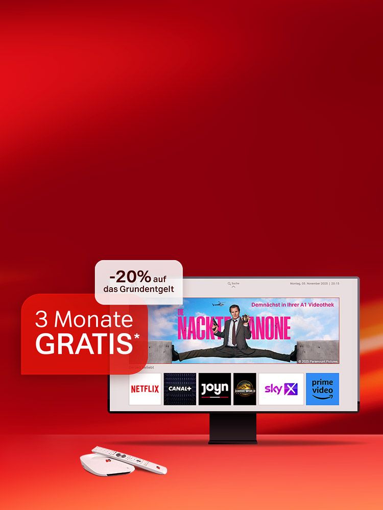 Fernseher-Gerät mit Streaming-Apps und Werbeaktion: 3 Monate gratis und minus 20% auf das Grundentgelt. Verweis auf Angebotsbedingungen.