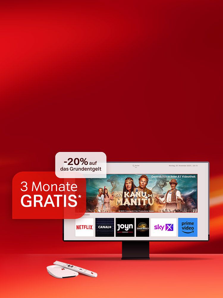 Fernseher-Gerät mit Streaming-Apps und Werbeaktion: 3 Monate gratis und minus 20% auf das Grundentgelt. Verweis auf Angebotsbedingungen.