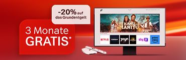 Fernseher-Gerät mit Streaming-Apps und Werbeaktion: 3 Monate gratis und minus 20% auf das Grundentgelt. Verweis auf Angebotsbedingungen.