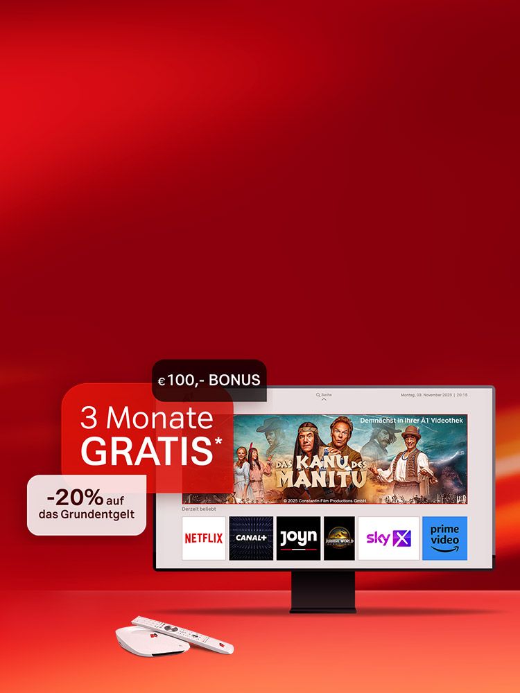 Fernseher-Gerät mit Streaming-Apps und Werbeaktion: 3 Monate gratis, minus 20% auf das Grundentgelt und 100 Euro Bonus. Verweis auf Angebotsbedingungen.