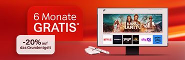 Fernseher-Gerät mit Streaming-Apps und Werbeaktion: 6 Monate gratis und minus 20% auf das Grundentgelt. Verweis auf Angebotsbedingungen.