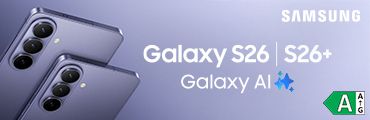 Zwei Samsung Galaxy S26 Smartphones mit drei Kameralinsen nebeneinander. Text: Galaxy S26 | S26+ Galaxy AI.