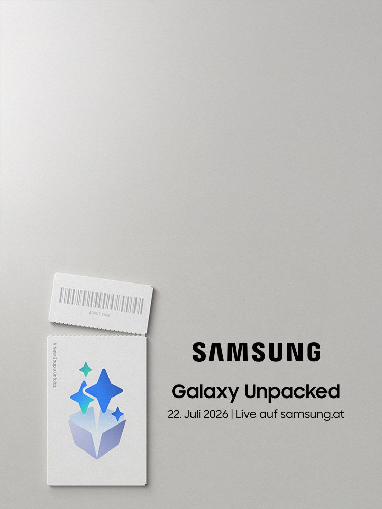 Ticket mit blauen Sternen, Text Samsung Galaxy Unpacked 22. Juli 2026
