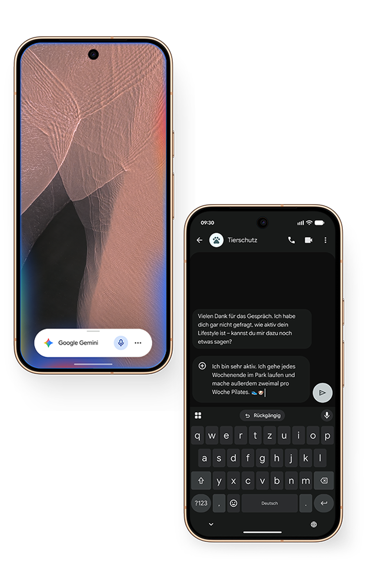 Bild vom Google Pixel mit dem Prompt-Feld für „Frag Google Gemini“