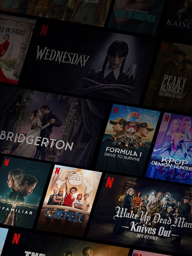 Collage verschiedener Netflix Serien- und Filme auf dunklem Hintergrund