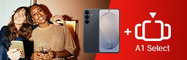 Zwei Frauen mit Smartphone, daneben ein Handy und das A1 Select Logo