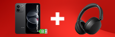 Aktionsbanner zum Xiaomi Redmi Note 17 Pro Max mit Xiaomi Headphone Neo als Gratiszugabe. Abgebildet sind das Smartphone in Schwarz und die passenden schwarzen Over-Ear-Kopfhörer.