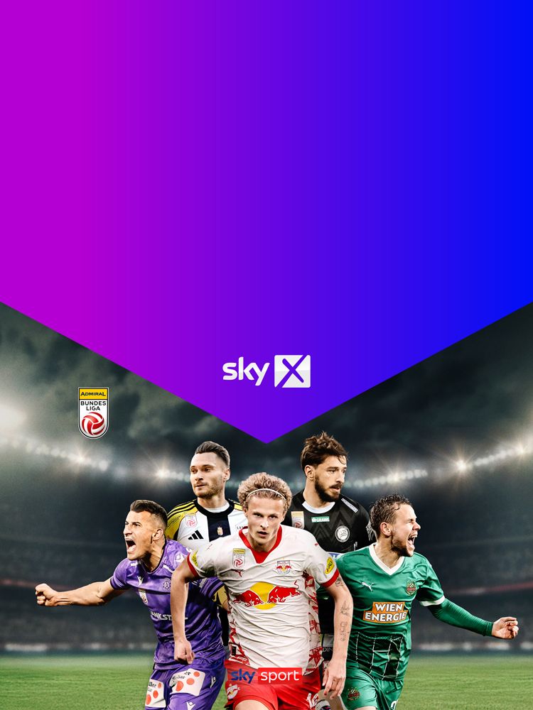 Sky X Logo mit Fußballspieler im unteren Bereich